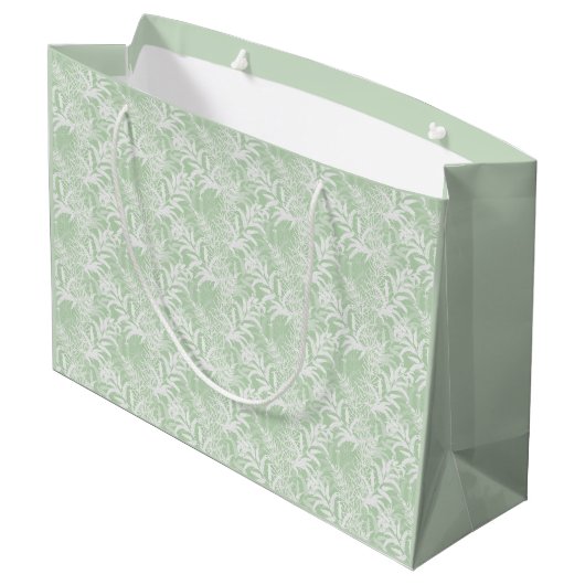 Grand Sac Cadeau Fleurs blanches sur vert clair. (Dos Angle)