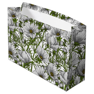 Grand Sac Cadeau Fleurs cosmos blanches