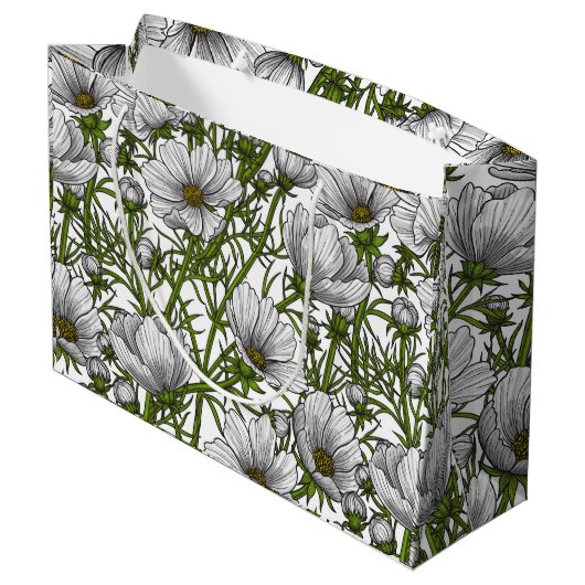 Grand Sac Cadeau Fleurs cosmos blanches (Dos Angle)