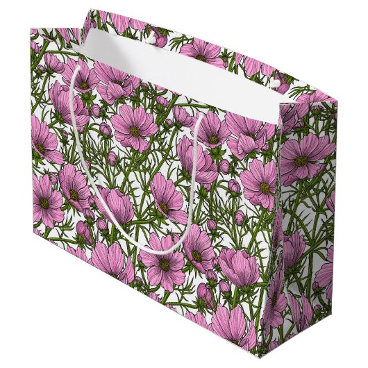Grand Sac Cadeau Fleurs Cosmos roses (Dos Angle)