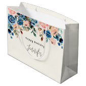 Grand Sac Cadeau Fleurs d'aquarelle rose et bleu Anniversaire (Dos Angle)