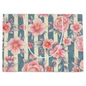 Grand Sac Cadeau Fleurs d'aquarelle rose sur bandes (Devant)