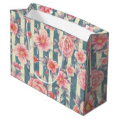 Grand Sac Cadeau Fleurs d'aquarelle rose sur bandes (Dos Angle)