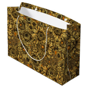 Grand Sac Cadeau Fleurs de chrysanthèmes jaunes et coléoptères oran