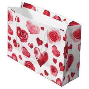 Grand Sac Cadeau Fleurs de coeurs rouges Saint-Valentin