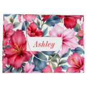 Grand Sac Cadeau Fleurs de couleur rose rouge aquarelle élégant (Dos)