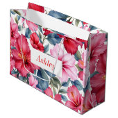 Grand Sac Cadeau Fleurs de couleur rose rouge aquarelle élégant (Devant Angle)