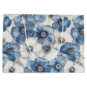 Grand Sac Cadeau Fleurs de Denim Bleu Blanc Anniversaire (Dos)