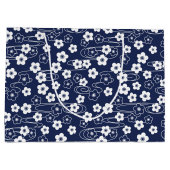 Grand Sac Cadeau Fleurs de fleurs de cerisier bleu japonais Sakura  (Dos)