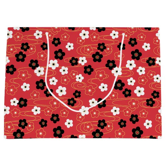 Grand Sac Cadeau Fleurs de fleurs de cerisier rouge Sakura japonais (Devant)