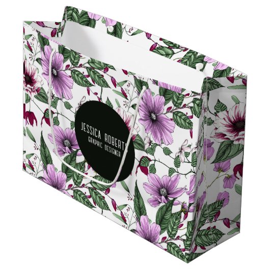 Grand Sac Cadeau Fleurs de lavande avec feuilles verts sans soudure (Devant Angle)