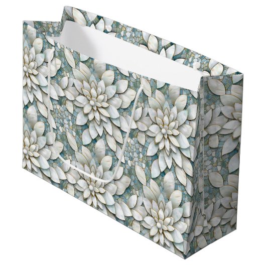 Grand Sac Cadeau Fleurs de Lotus Bleues Blances (Devant Angle)
