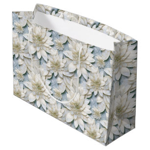 Grand Sac Cadeau Fleurs de Lotus Bleues Blances