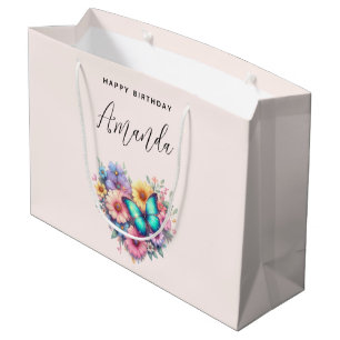 Grand Sac Cadeau Fleurs de marguerite avec un joyeux anniversaire p