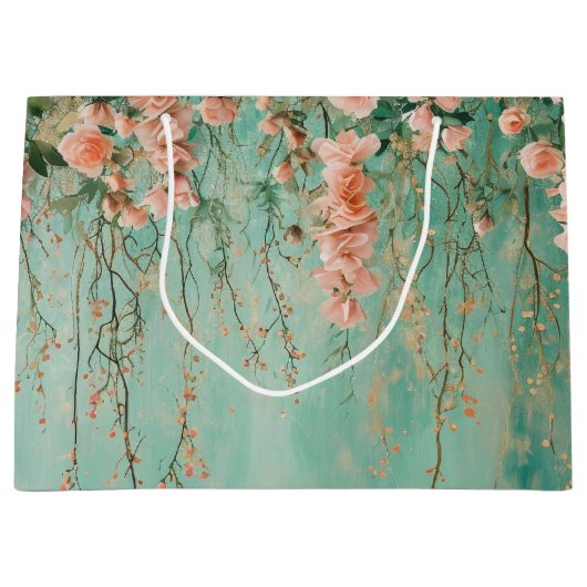 Grand Sac Cadeau Fleurs de mariage romantiques sarcelle teintées (Devant)