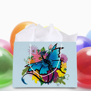 Grand Sac Cadeau Fleurs de papillon bleu Dragon