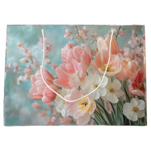 Grand Sac Cadeau Fleurs de printemps pastel doux Design Flore délic