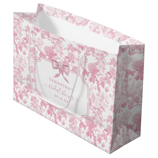 Grand Sac Cadeau Fleurs de roses blanches roses chinoiserie douche  (Devant Angle)