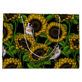 Grand Sac Cadeau Fleurs de soleil et ailerons sur noir (Dos)