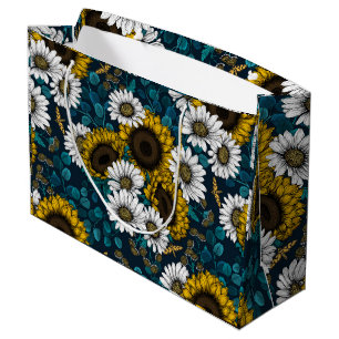 Grand Sac Cadeau Fleurs de soleil et marguerites, jardin d'été 2