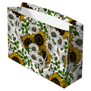 Grand Sac Cadeau Fleurs de soleil et marguerites, jardin d'été 3