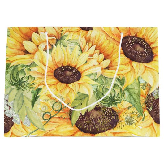 Grand Sac Cadeau Fleurs de soleil et verdure GRANDS Cadeaux (Devant)