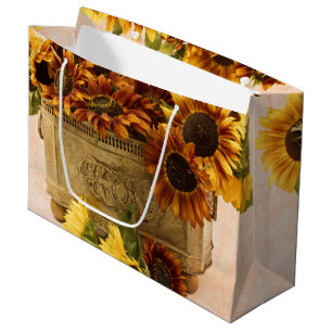 Grand Sac Cadeau Fleurs De Soleil Orange Dans Panier En Tin