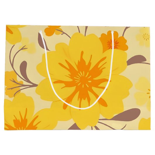 Grand Sac Cadeau Fleurs de soleil rétro - Modèle floral jaune (Dos)