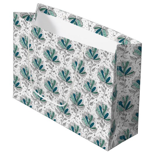 Grand Sac Cadeau Fleurs de style abstrait en nuances de vert, Art D (Devant Angle)