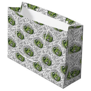 Grand Sac Cadeau Fleurs de style d'art abstrait en nuances de vert