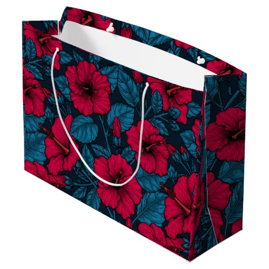 Grand Sac Cadeau Fleurs d'hibiscus rouges (Dos Angle)