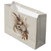 Grand Sac Cadeau Fleurs Élégantes Feuillage et plumes (Devant Angle)