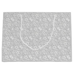 Grand Sac Cadeau Fleurs élégantes gris clair