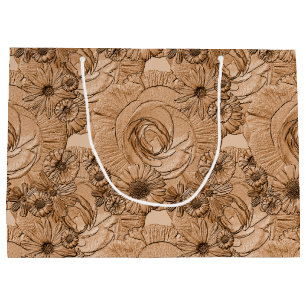 Grand Sac Cadeau Fleurs en relief - Brown CADEAU L