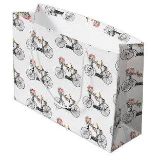 Grand Sac Cadeau Fleurs et oiseaux Vintages romantiques