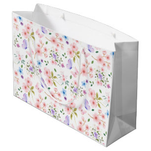 Grand Sac Cadeau Fleurs et papillons