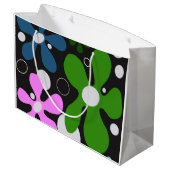 Grand Sac Cadeau Fleurs funky en vert, rose & bleu (Dos Angle)