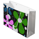 Grand Sac Cadeau Fleurs funky en vert, rose & bleu (Devant Angle)