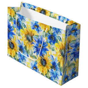 Grand Sac Cadeau Fleurs Jaunes Bleues Baby Shower Mariage