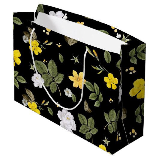 Grand Sac Cadeau Fleurs jaunes et roses blanches 2 (Dos Angle)