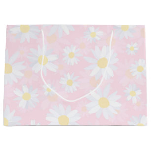 Grand Sac Cadeau Fleurs marguerites blanches Florales roses