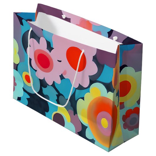 Grand Sac Cadeau Fleurs rétro mod (Devant Angle)