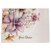 Grand Sac Cadeau Fleurs Rose Bohème Aquarelle Élégantes et Stylées  (Devant)