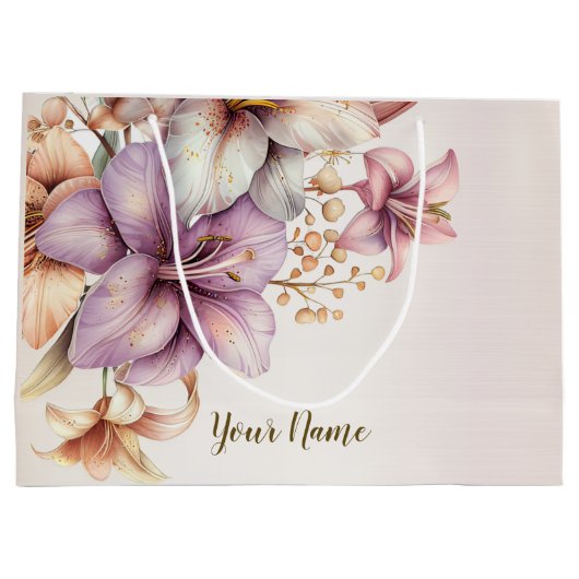 Grand Sac Cadeau Fleurs Rose Bohème Aquarelle Élégantes et Stylées  (Dos)