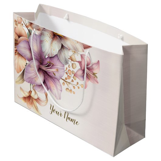 Grand Sac Cadeau Fleurs Rose Bohème Aquarelle Élégantes et Stylées  (Dos Angle)