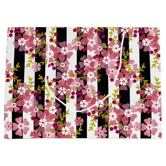 Grand Sac Cadeau Fleurs roses (Devant)