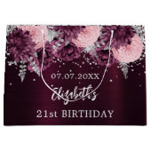 Grand Sac Cadeau Fleurs roses argentées (Devant)