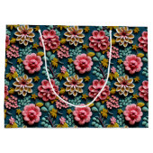 Grand Sac Cadeau Fleurs roses embossées  (Dos)