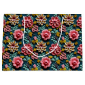 Grand Sac Cadeau Fleurs roses en relief (Devant)