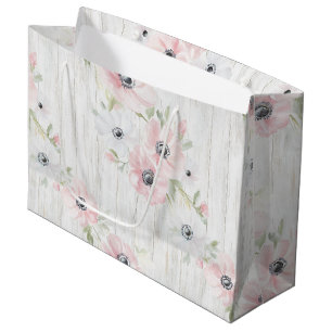 Grand Sac Cadeau Fleurs roses et blanches chic pour Baby Shower
